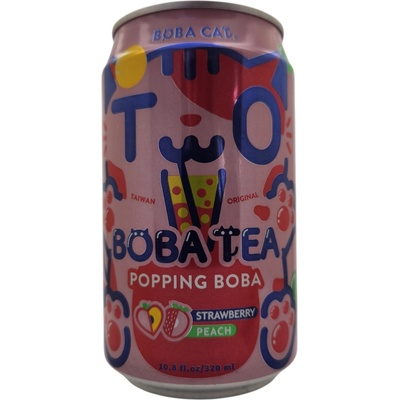 Boba Cat Bubble Tea čierny čaj jahoda a broskyňa Boba Cat 320 ml