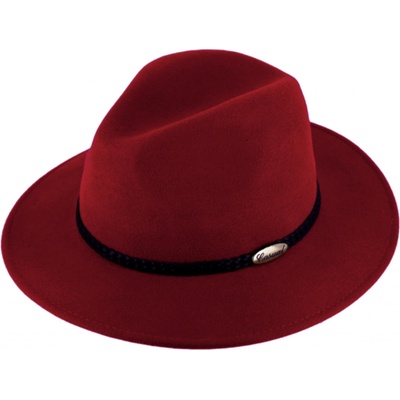 Fiebig plstěný klobouk fedora kožený pletený pásek vínový