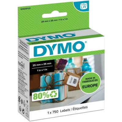 DYMO Термични етикети DYMO, DY929120 LabelWriter 25 мм x 25 мм, Многофункционални, Квадратни, Перманентни, Бяла хартия, 1 ролка / кутия, 750 етикета / ролка (S0929120) (S0929120)