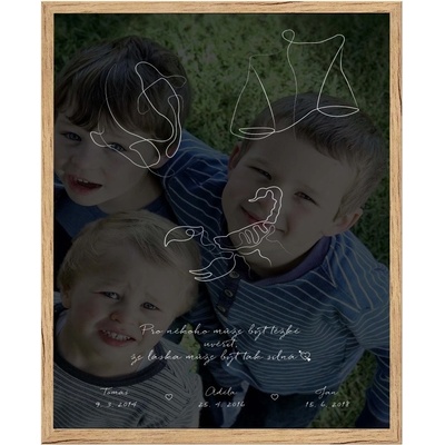 Plakát ZNAMENÍ a QR KÓD vlastní píseň a fotografie Rámeček: Dřevěný rámeček, Počet osob, Text: 3-4 osoby, Text plakátu: Vlastní text