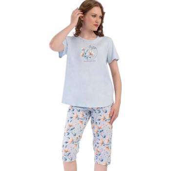 Дамска лятна макси пижама в лазурно синьо с цветя