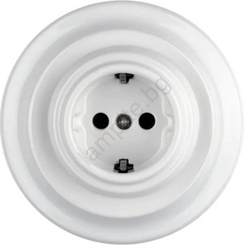 Image 1 of Reblig - Порцеланова ретро стенна контактна розетка с рамка SCHUKO 250V/16A бяла (RG0184)