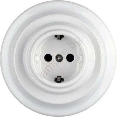 Reblig - Порцеланова ретро стенна контактна розетка с рамка SCHUKO 250V/16A бяла (RG0184)
