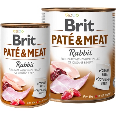Brit pate & meat rabbit - консервирана храна за кучета с 27% прясно заешко месо 0.800 кг