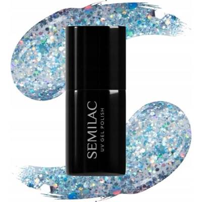 Semilac Hybridní lak na nehty Frosty Christmas 610 Třpytivý Světle Modrá 7ml
