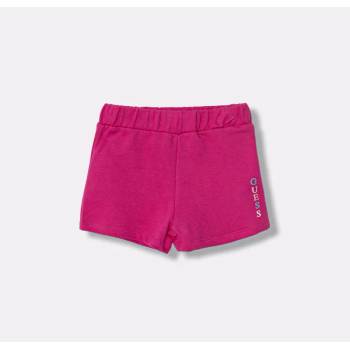 Guess Къси памучни панталони за мини момиче в цикламено с цветен надпис Guess