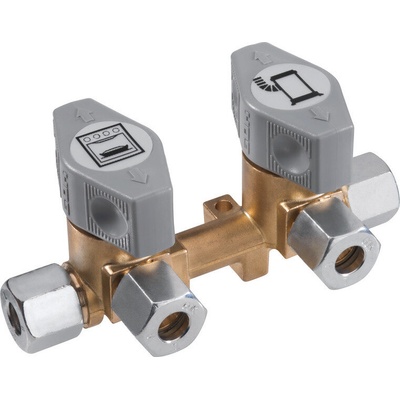 GOK 2-пътен бърз спирателен вентил за 10 мм вход и 8 мм изходи (75456)