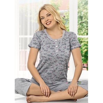 Дамска лятна пижама в сиво с цветя и куче