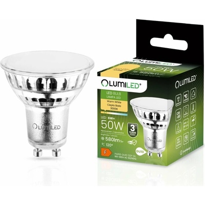 Lumiled LED žiarovka GU10 6W = 50W 580lm 3000K Warm 120° Glass