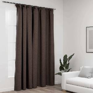 Pure Line Home Завеса с ленена текстура в цвят таупе с перделък, 290 x 245 см