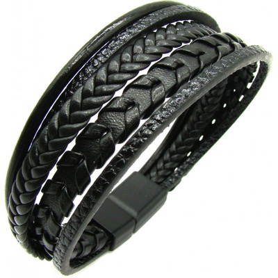 Steel Jewelry Kožený náramek Pánský Černý NR140920