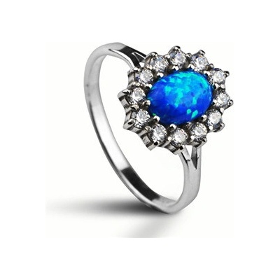 Šperky4U Stříbrný prsten se zirkony a modrým opálem ZB32705 OP05