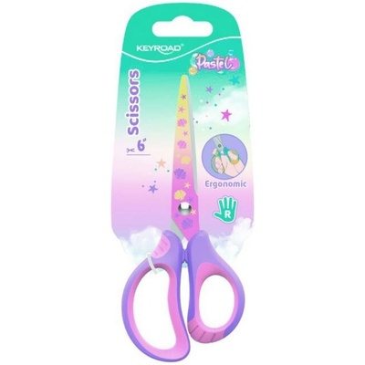 Nožnice KEYROAD s potlačou Pastel Deco ergonomické, blister, mix farieb