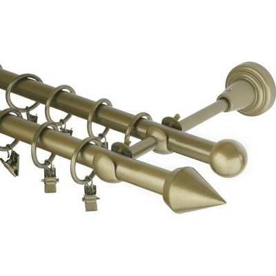 OK-GarnýžeCZ Garnýž kovová dvouřadá 16mm Hrot zlatá antik 330 cm do stěny / kroužky s žabkou