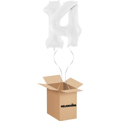 HeliumKing Balónový box Narodeninové číslo 14 biely 86 cm