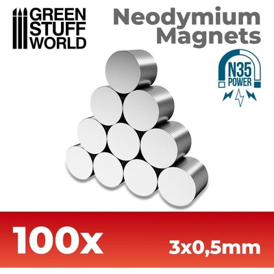 Green Stuff World Neodymium Magnets 3x0'5mm 100 units N35 / Neodymové magnety 3x0,5 mm 100 kusov N35