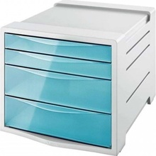 ESSELTE Zásuvkový box na dokumenty, plastový, 4 zásuvky, "Colour` Ice", priehľadná modrá