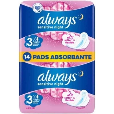 Always Дамски превръзки с крилца Always Sensitive - Ultra Night Duo, 14 броя