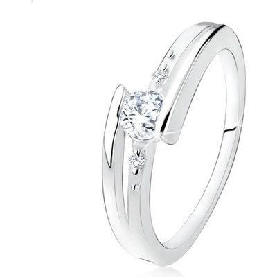 Šperky eshop zásnubní prsten ze stříbra 925 rozdvojená ramena čirý zirkon kuličky SP14.19