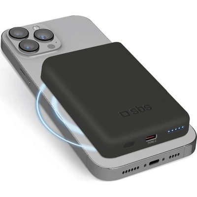 SBS TEBB5000MAG1CK безжична Преносима батерия Powerbank 5000 mAh USB-C, съвместима с MagSafe - черна (TEBB5000MAG1CK)
