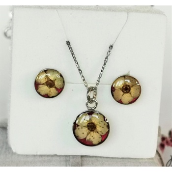 Meganflo Сребърен комплект - бяла върбинка на червен фон