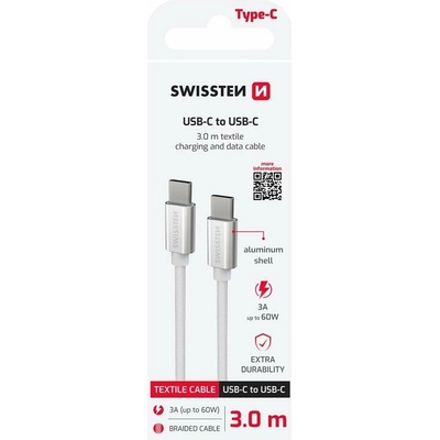 Swissten 71527211 Datový Textile USB-C USB-C 3m stříbrný
