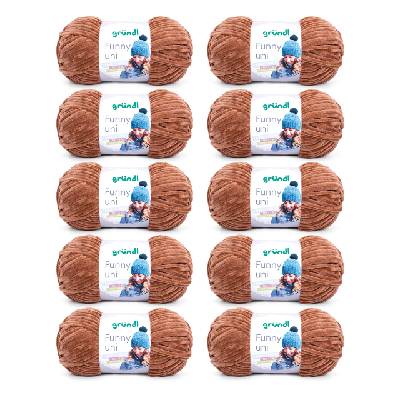 Wolle Funny uni - soft chenille wool for crocheting - cuddly and skin-friendly - 100% polyester - 10 balls 100 g / 120 m - needle size 5-6, light brown - 3442-26