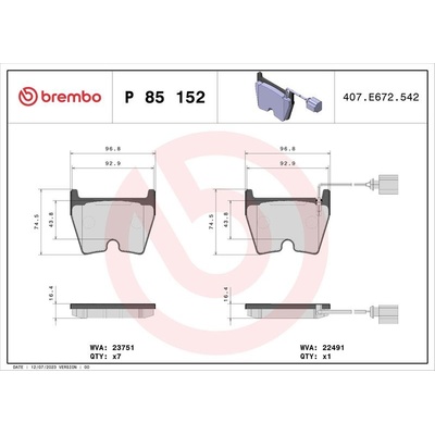 BREMBO Sada brzdových platničiek P85 152X