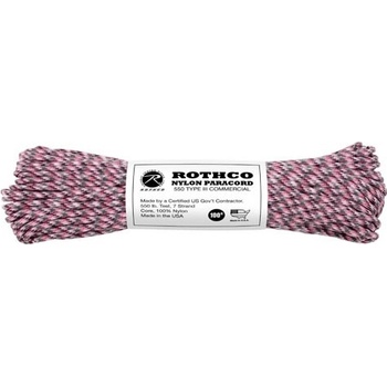 Paracord Šňůra Rothco nylon 550LB 30 m 4 mm růžová camo