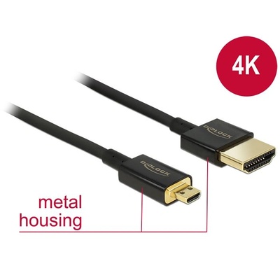 Delock Кабел HDMI - micro HDMI M-M 3D 4K 2m Slim Premium, Delock 84783 (DE84783)