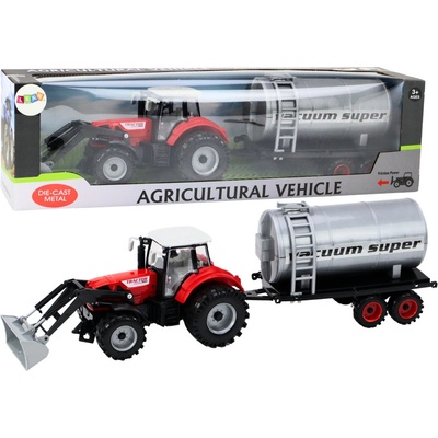 Lean Toys Zemědělský traktor bagr s pohonem cisterny Červený