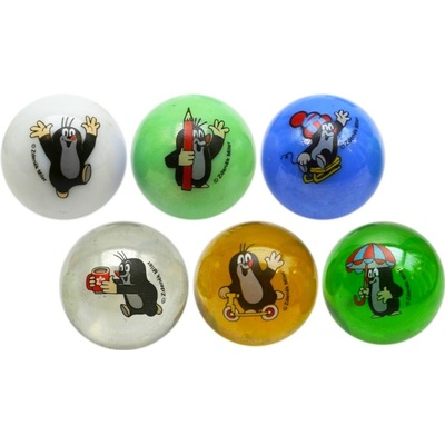 Moravská ústředna Kuličky KRTEK 6ks skleněné cvrnkací na kartě 12x16 5cm