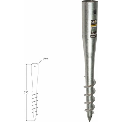 Domax PWG zemná zaskrutkovacia pätka stĺpika bez doplnkov Žiarové pozinkovanie 60/550 - 550 x 200 x Ø60 mm