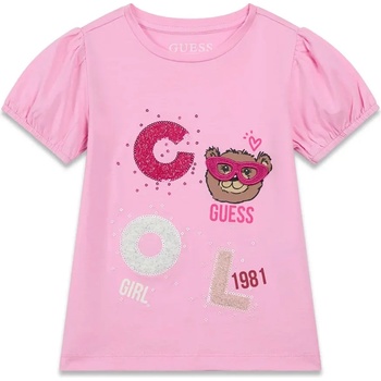 GUESS Розова тениска COOL за мини момиче с мече и релефни детайли Guess