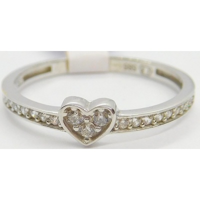 Klenoty Budín Srdíčkový zásnubní prsten z bílého zlata se zirkony HK1254