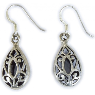 Sanu Babu stříbrné naušnice ve tvaru kapky ornamenty Nepál 3A stříbrná