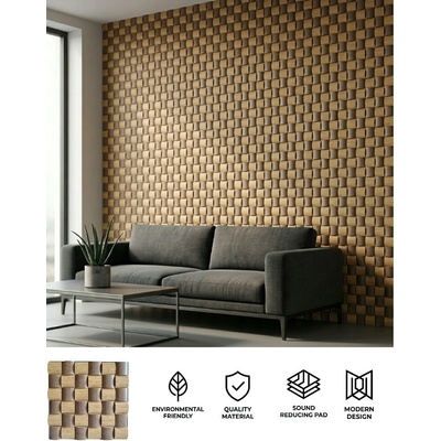 3D akustický obklad na stenu - hnedý zvukovo-izolačný panel 60 x 60 cm - LUMOX