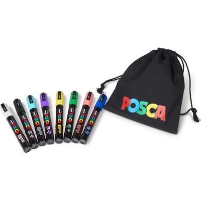 uni Декоративен маркер, 1, 8-2, 5 мм, UNI "Posca Pouch PC-5M", 8 различни цвята, с държач 2UPC5MPOUCH (2UPC5MPOUCH)