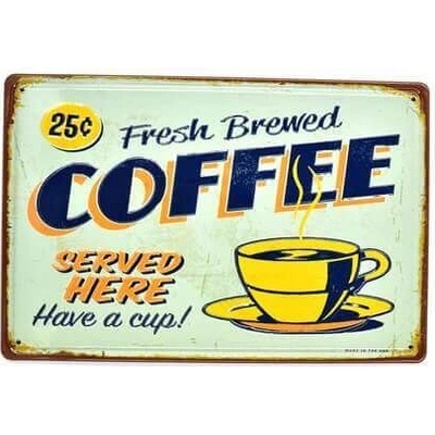 Ceduľa Coffee Served Here Vintage style 30cm x 20cm Plechová tabuľa