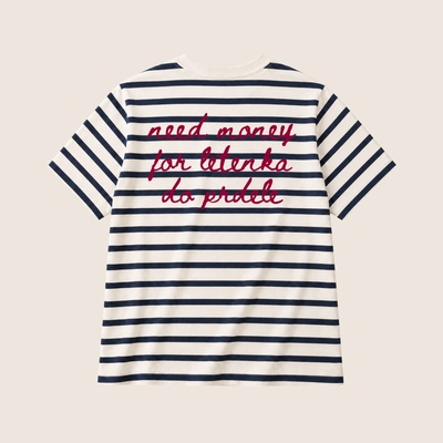 Dotyk Slov dámske tričko striped Need Money for Letenka do prdele