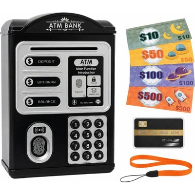 Verk 18319 Dětská pokladnička ATM s PIN kódem a platební kartou, černá
