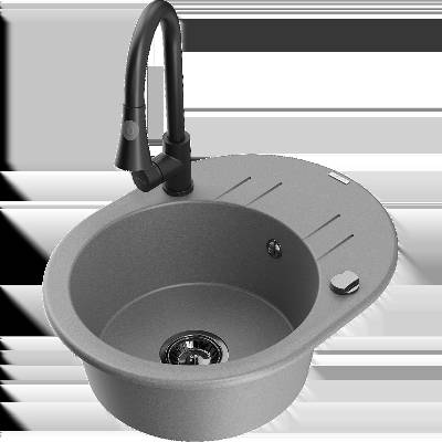 Kevin гранитна мивка с 1 корито с дренаж и кухненски смесител Elia, сив - 6517-71-670101-70-B (6517-71-670101-70-B)