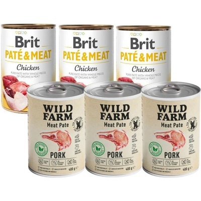 Brit Paté & Meat Chicken 3 x 400 g a Wild Farm Pate Pork 3 x 400 g
