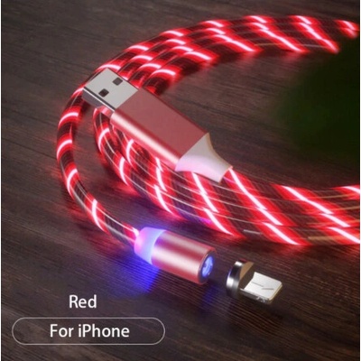 LED magnetický svietiaci nabíjací kábel 2,1A pre Apple iPhone, 1m Farva: Červená