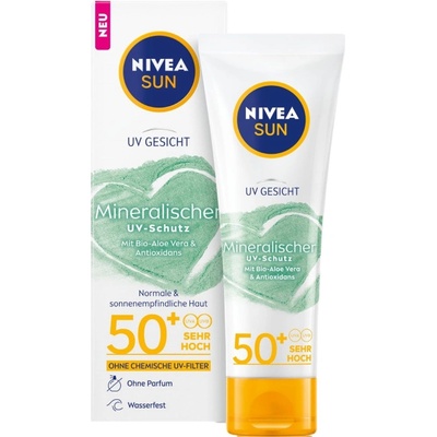 Nivea Sun Слънцезащитен крем с минерални филтри, SPF50+, 50 ml