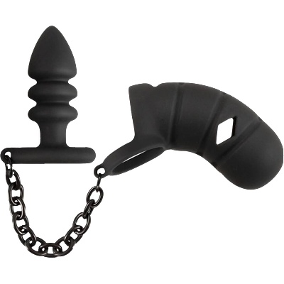 Black Velvets Cock cage with butt plug