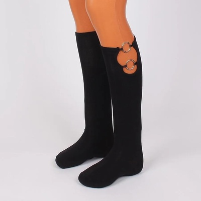 Дамски 3/4 чорапи в черно с метални кръгове