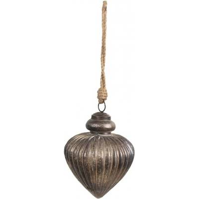 Clayre & Eef Zlatohnědá vintage skleněná vánoční ozdoba - 8*10 cm