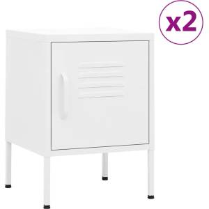 vidaXL Нощни шкафчета, 2 бр, бели, 35х35х51 см, стомана (3095213)