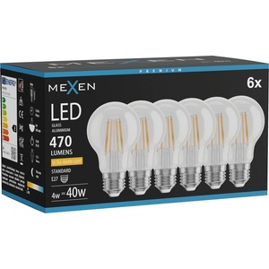 Mexen Vintis 6x LED филамент крушка E27, A60, 4W, Топла - 2200K, 470 lm, прозрачна (L150-E27-0422-00x06)
